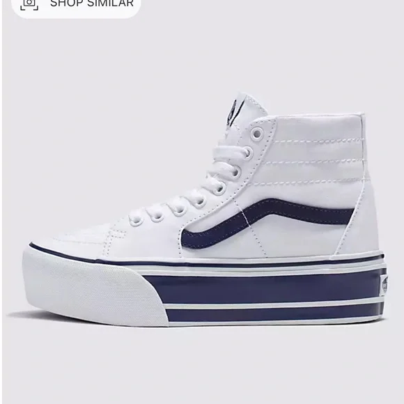 Vans Men’s Sk8-Hi Tapered
Sport Stripes Navy/True White 
VN0A5JMKNWD
Platforms - Picture 5 of 16